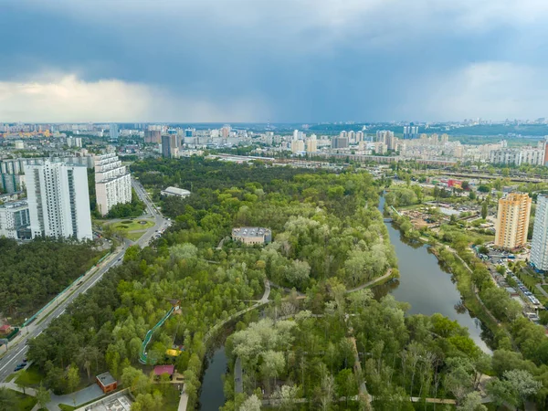 Pluie Printanière Sur Parc Kiev Vue Aérienne Drone — Photo