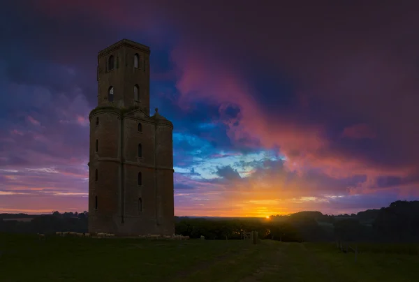 Horton Tower, a folly in East Dorset at sunset — Stock Photo, Image