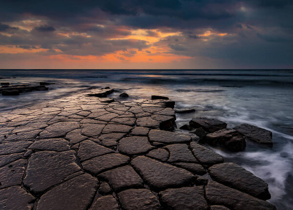 Kimmeridge ledges at sunset on the Jurassic Coast