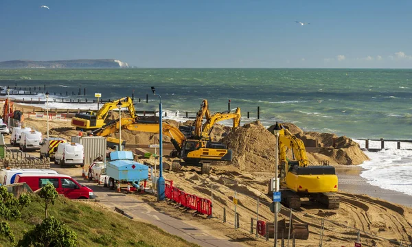 Groynes Desgastado São Substituídos Longo Trecho Cinco Milhas Costa Bournemouth — Fotografia de Stock