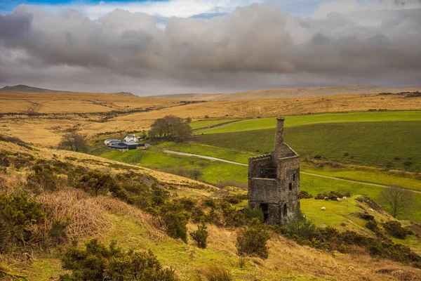 Stark Stone Construction Tin Mine Stands Small Valley Corwall Now — Stock Photo, Image