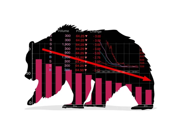株式市場の下落傾向の象徴とクマの形ベクトル — ストックベクタ