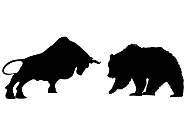 Bear Fighting Bull Silhouette Stock Market Symbols Transpant Background Vector — Stock Vector