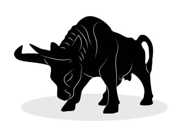 Bull Silhouette Attack Stock Market Uptrend White Background Vector — Stock Vector