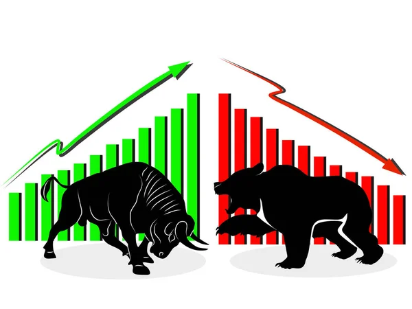 Stier Dragen Symbolen Van Ontwikkeling Van Aandelenmarkt Groeiende Dalende Markt — Stockvector