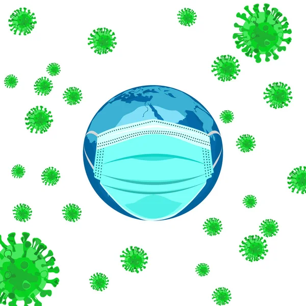 Coronavirus Covid19 Terra Indossa Una Maschera Combattere Vettore Del Virus — Vettoriale Stock