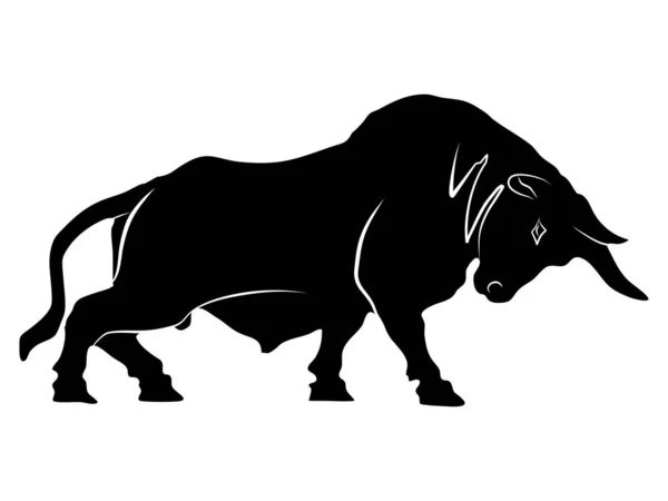 Silhouette Bull Ready Attack Stock Market Uptrend Transparent Background Vector — Stock Vector