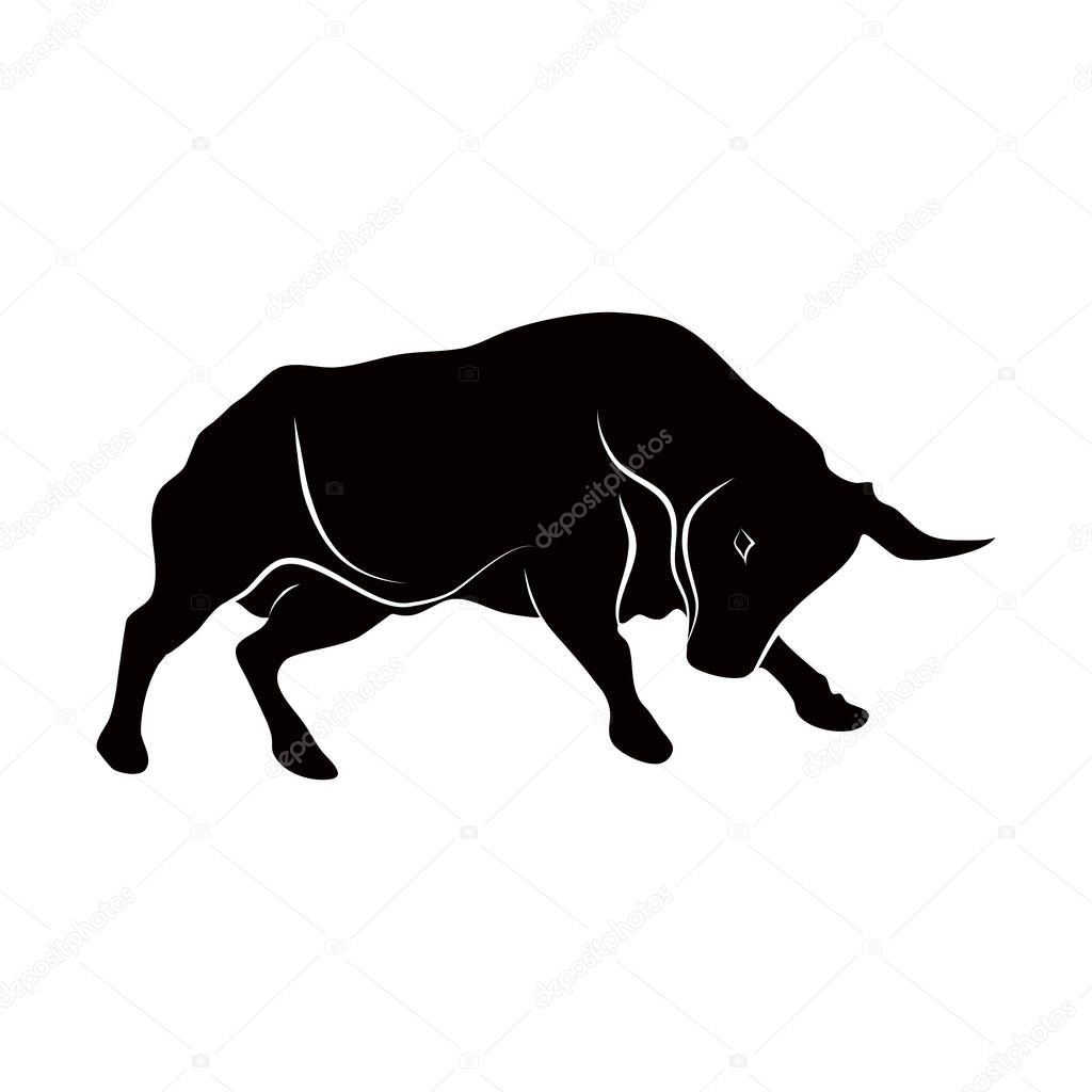 Bull silhouette ready to attack logo on transparent background vector