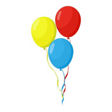 Kırmızı, sarı, mavi balon ve izole edilmiş arka plan vektörü