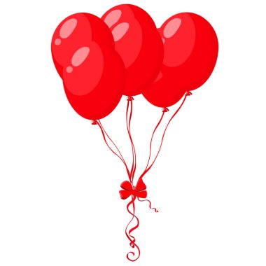 Altı kırmızı balon, kırmızı kurdele ve izole edilmiş arkaplan vektörü