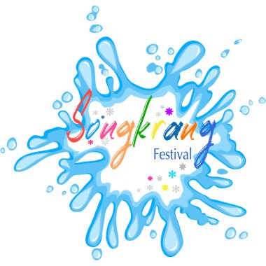 Songkran festivalinde beyaz arka planda mavi su sıçratmak