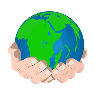 Two hands holding the world Earth Day on white background vector clipart