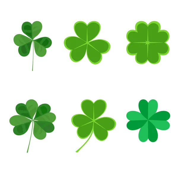 Happy Patrick Day Vector Symbols Green Clover Leaves Isolated White — Stock Vector