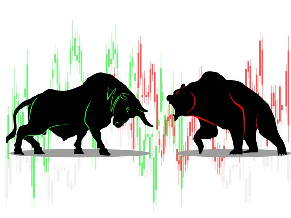 Bull Medve Szimbólum Tőzsdei Trend Fehér Háttér Illusztráció Vektor — Stock Vector