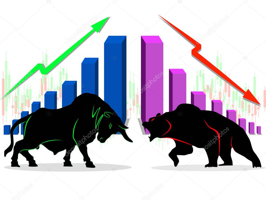 Bull and bear stock market financial bar chart vector