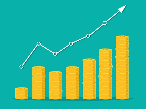 Vector Toenemende Stapels Munten Met Stijgende Grafiek Concept Voor Financiële — Stockvector