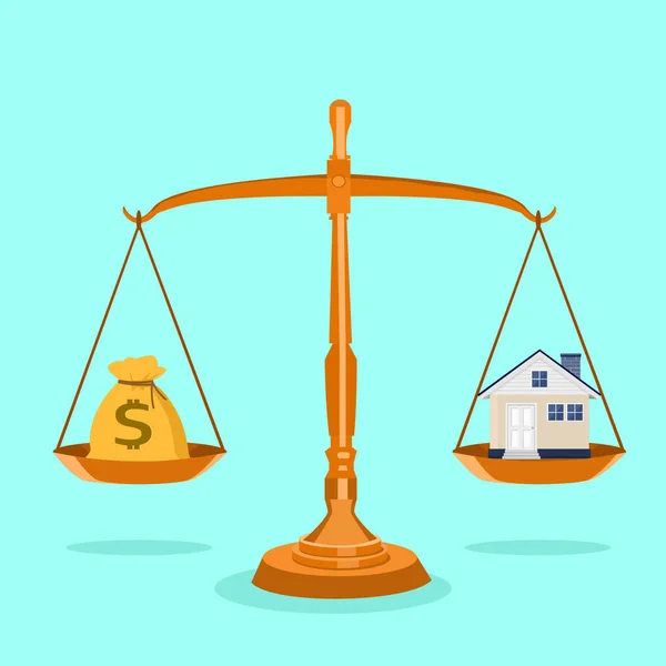 Vector House Money Balanced Scale Real Estate Rental 사이트 Expenses — 스톡 벡터