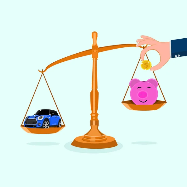 Vector Pig Piggy Bank Car Scales Money Saving Concept Cars Vector Graphics
