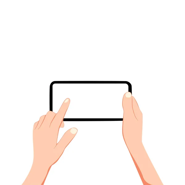 Vecteur Mains Smartphones Horizontalement Écran Tactile Est Vierge Aide Smartphone — Image vectorielle