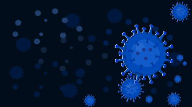 Bakteri ve koronavirüs içeren koyu mavi arkaplan vektörü veya covid19 Vektör kavramsal sancak