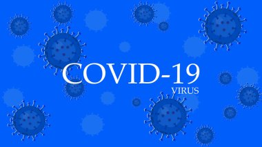 Mavi COVID-19 ya da mavi arkaplanlı Coronavirus vektörü. Virüs Salgını Koruma Konsepti