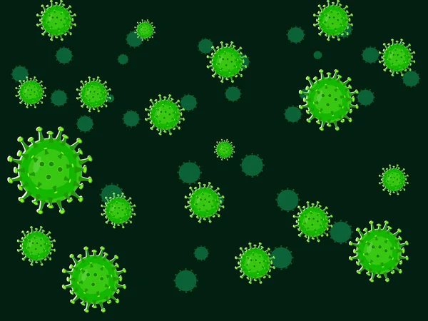 Coronavirus Hijau Covid Dengan Latar Belakang Hijau Dengan Konsep Penyebaran - Stok Vektor