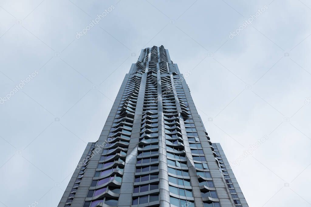 New York, USA; March 11 2019: 8 Spruce Street skyscraper. Frank Gehry's Beekman Tower containing luxury apartments in Manhattan.