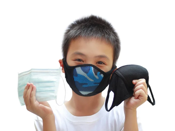 Концепція Coronavirus Забруднення Повітря Pm2 Азійські Діти Користуються Захистом Синьої — стокове фото