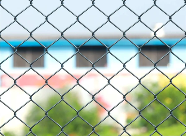 Metal Fence Chain Link Silver Protected House Fence — Stock Photo, Image