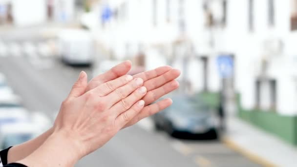 Woman Clapping Hands Doctors Nurses Police All Those Who Fighting — Stock Video