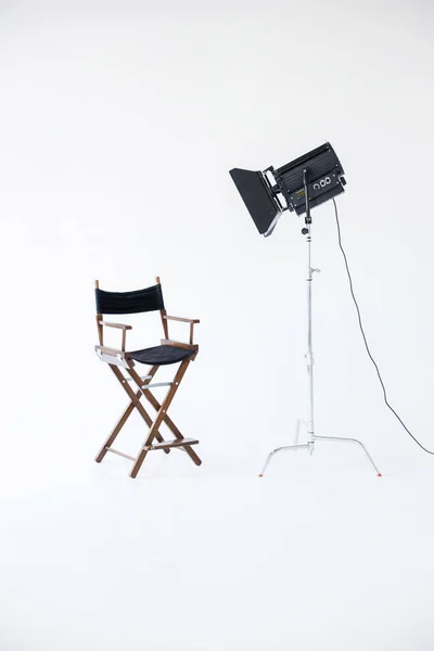 Estúdio Fotografia Vazio Com Equipamento Iluminação Espaço Para Sms Cadeira — Fotografia de Stock