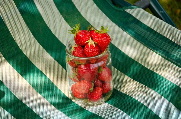 Kavanozda reçel için taze çilek. Organik olgun çilek. Yaz tatilleri. Mesaj için yer var. Vitaminler ve sağlık.