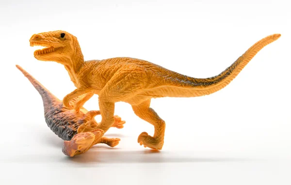 Dinozor kavga sceneon beyaz arka plan — Stok fotoğraf