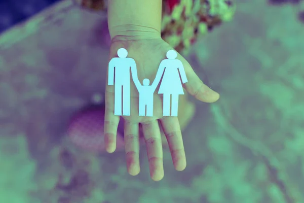 Children hands holding small model of heart and family , concept — Stock Photo, Image