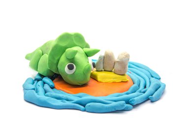 Beyaz arka plan üzerinde oyun hamuru Triceratops