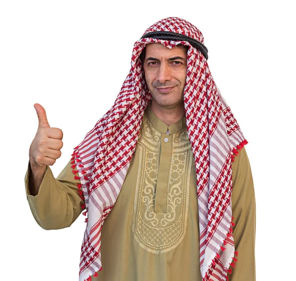 Arab Businessman Showing Thumb Isolated Background Clipping Path — Stock Photo, Image