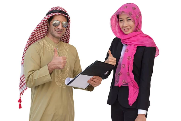 Арабська бізнес пара роботи в офісі ізольовані фон Віт — стокове фото