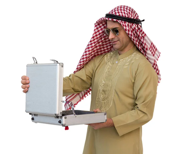 Arabisk affärsman holding väska isolerade bakgrund med klippning p — Stockfoto
