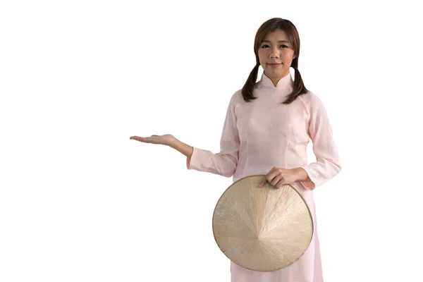 Hermosa mujer en rosa Vietnam Tradicional vestido de vestido cultu — Foto de Stock