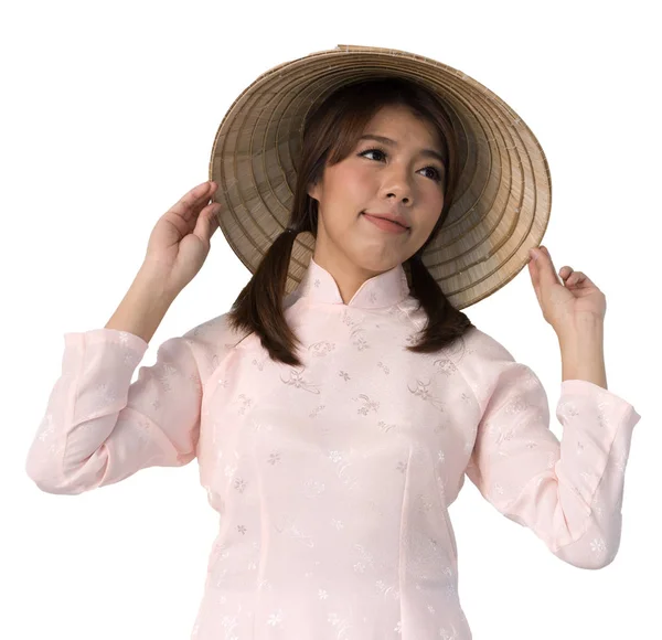 Hermosa mujer en rosa Vietnam Tradicional vestido de vestido cultu — Foto de Stock