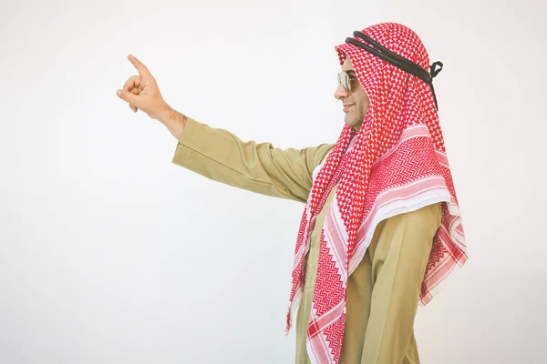 Happy young Arab businessman with hands up. — Stock Photo, Image