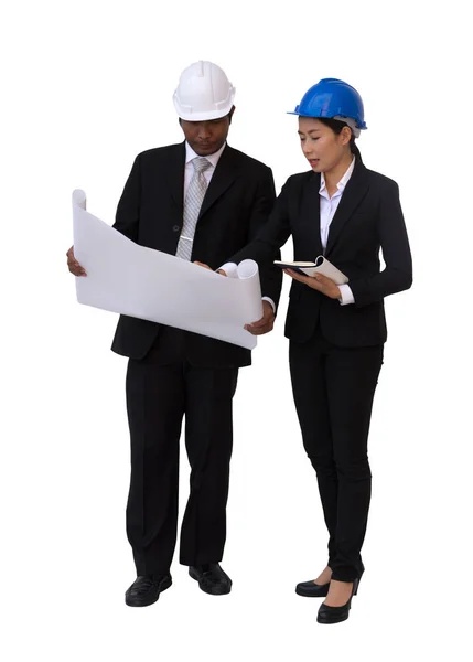 Foreman Architect Man Woman Working Isolated Background Clipping Path — Stock Photo, Image