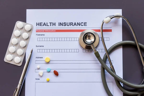 Health insurance form with model and policy document