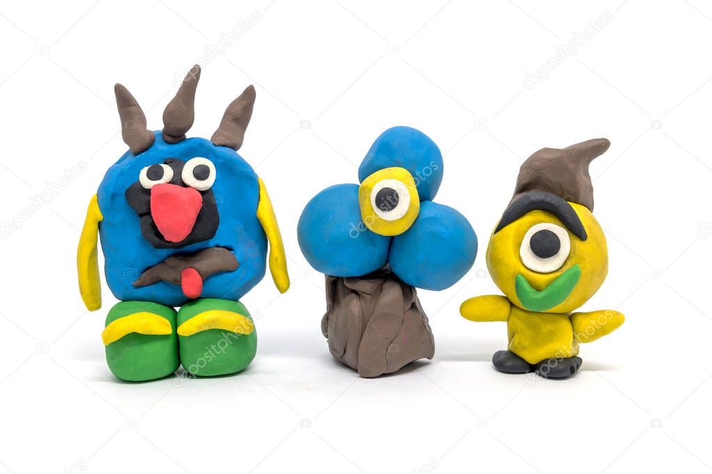 Play dough group monsters on white background