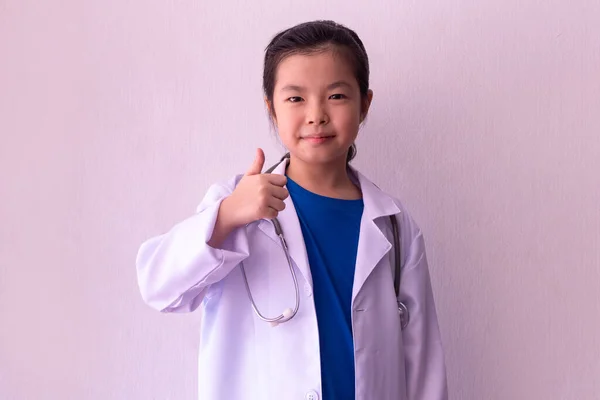 Asian Girl Playing Doctor Stethoscope Hands — Stock Photo, Image