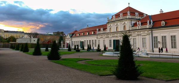 Belvedere Naplementekor Barokk Építészet Ausztria Bécs — Stock Fotó