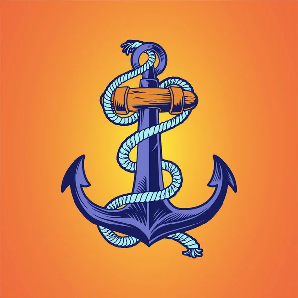 Ship Anchor Nautical Hand Drawn Illustration - Stok Vektor