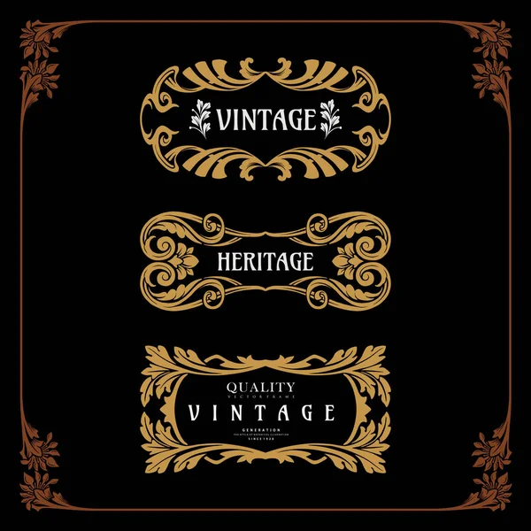 Set Badge Art Nouveau Estilo Decorativo Vetor Vintage —  Vetores de Stock