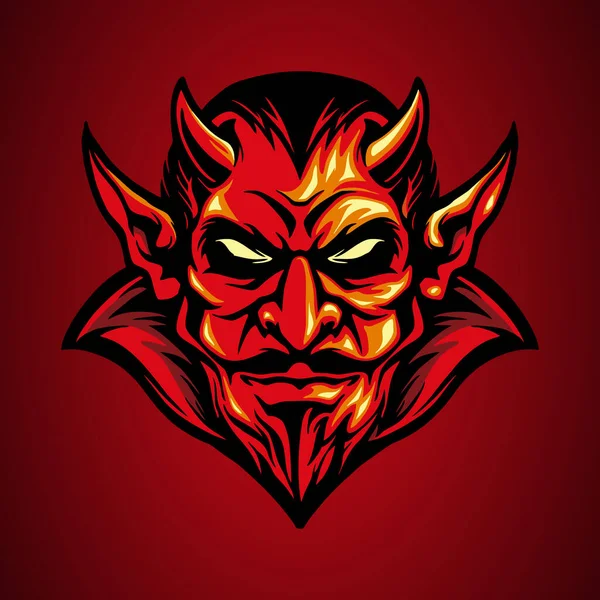 Mascota Logo Rojo Diablo Cabeza Mano Dibujado Estilo — Archivo Imágenes Vectoriales