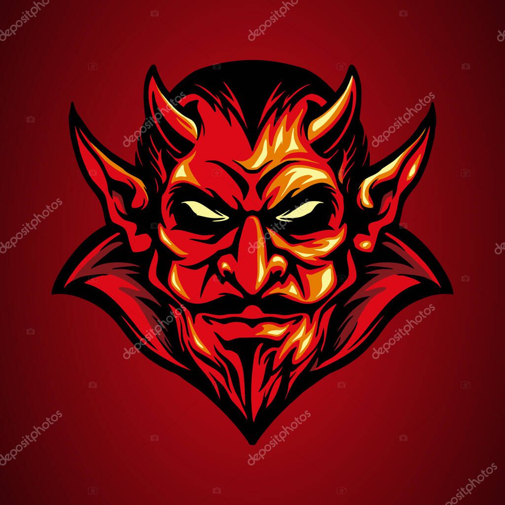 Mascot logo red devil head in hand drawn style